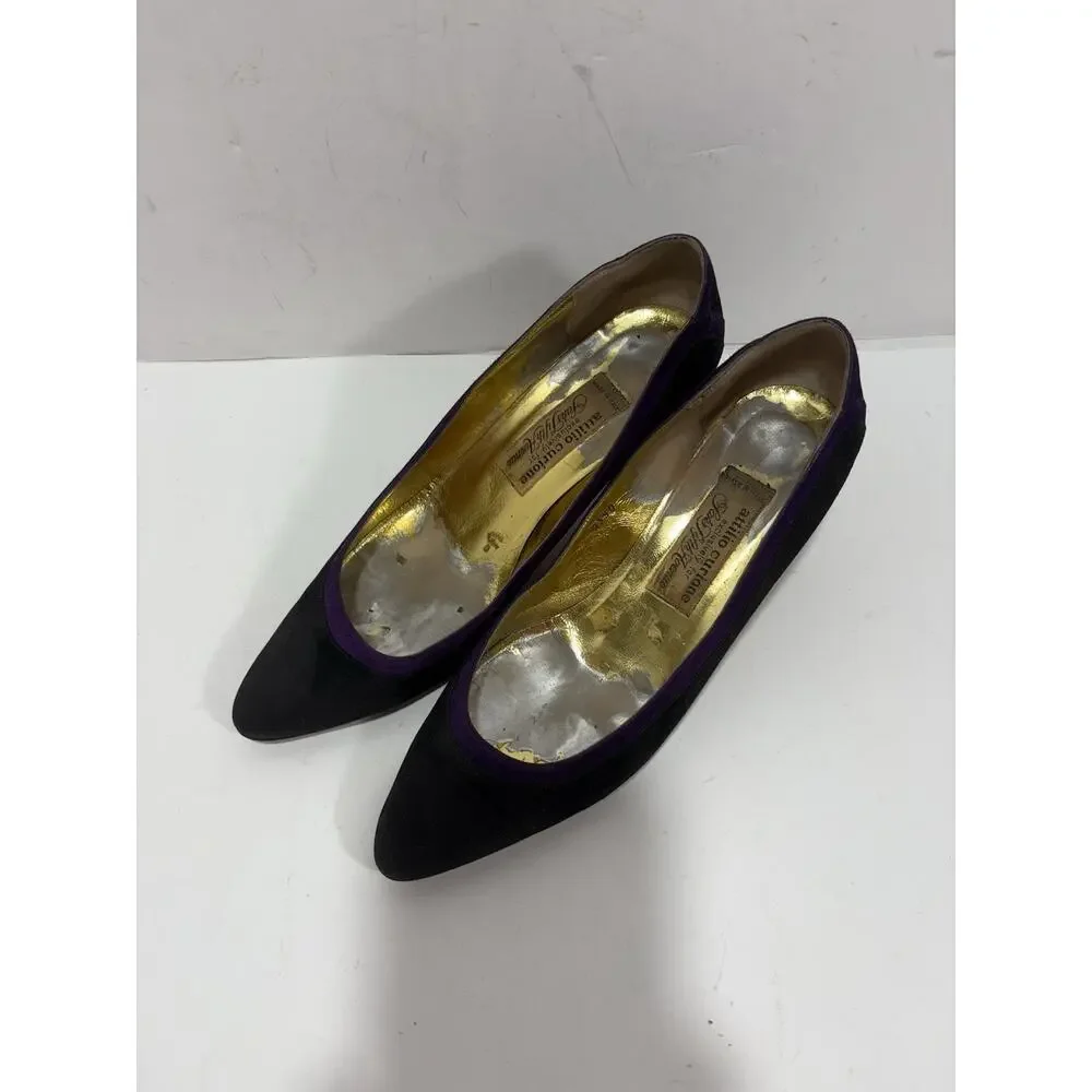 Vintage Saks Fifth Avenue Attilio‎ Curione Italy Black Purple Suede 8 Shoes Heel